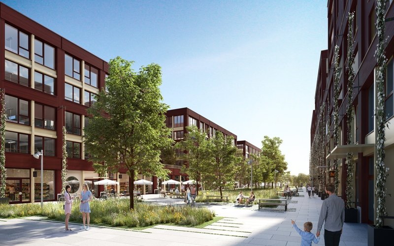 Die grüne Gasse ist eine Flaniermeile mit Geschäften, u.a. einer Migros.