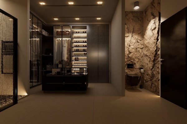 Badezimmer mit offener Ankleide