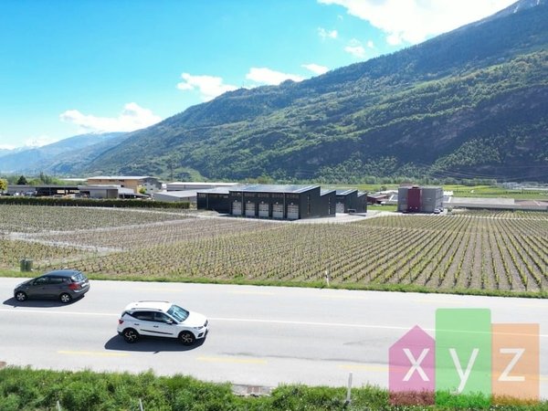Photo aérienne des halles vues depuis la route cantonale