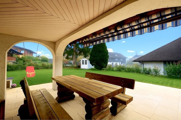 Wunderschöner Gartensitzplatz. Hier kann man den ganzen Tag die Sonne geniessen.