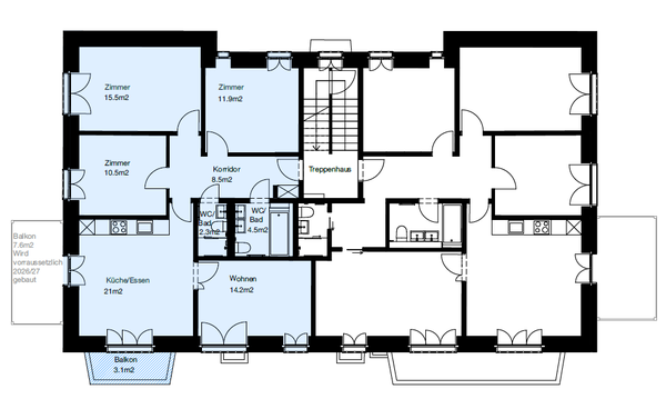 Grundrisse der Wohnung (blau)