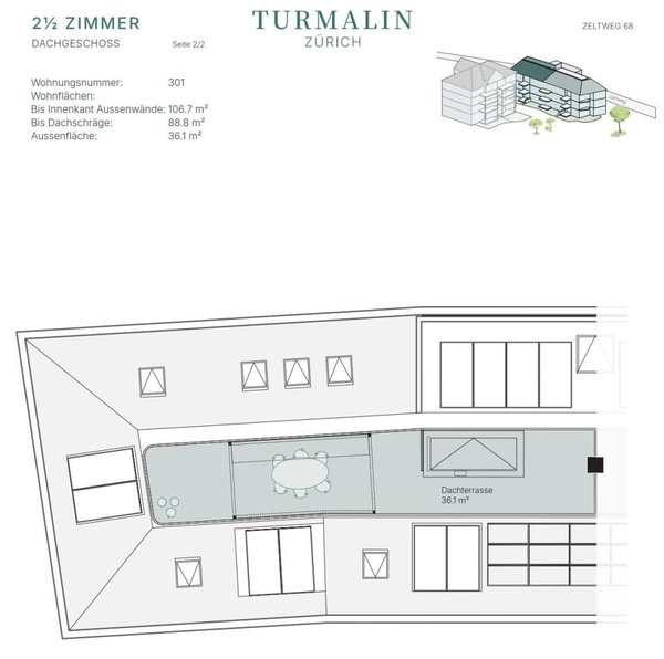 Grundriss Dachgeschosswohnung Terrasse 301