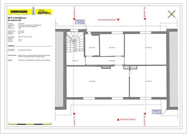 Plan CAO de l’appartement du 1er étage, 3,5 pièces, 77m2, hauteur sous plafond 300cm