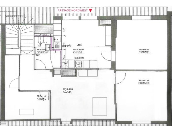 Plan CAO, de l'appartement du deuxième étage 3,5 pièces environ 75 m²