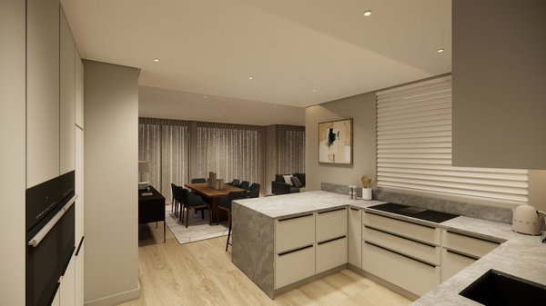 Küche mit Steamer und Kombi- Mikrowelle