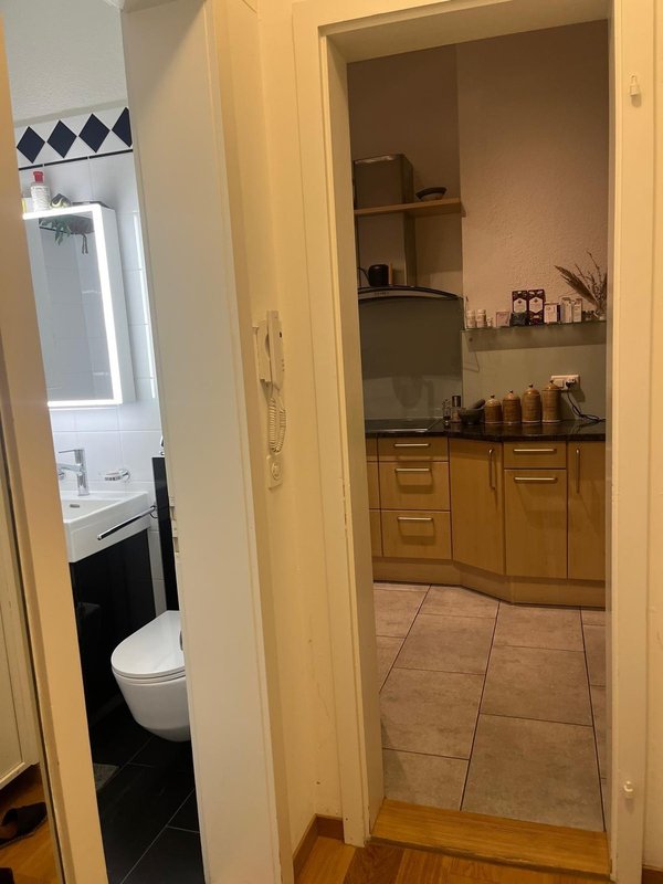 Hallway to bathroom and kitchen