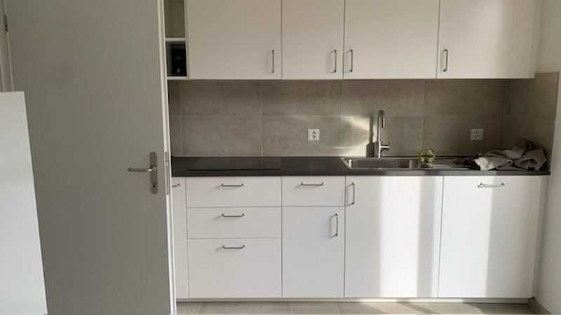 Küche - hinter der Tür Waschmaschine und Tumbler