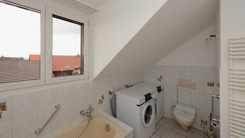 Waschmaschine, Tumbler und einem WC mit Duschaufsatz