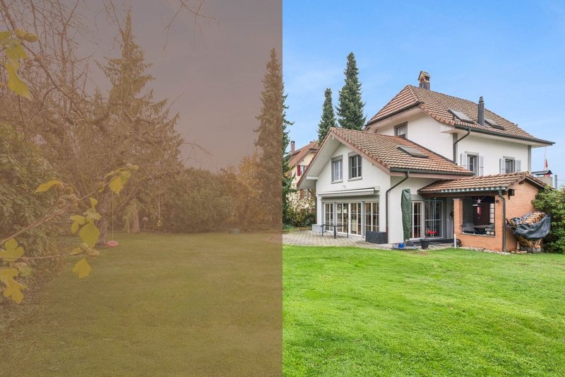 Aussenbereich mit grosser Rasenfläche