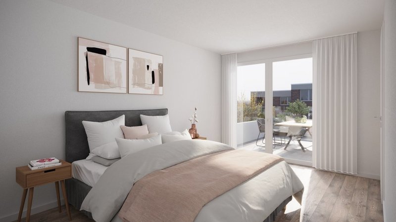 Heller Schlafbereich mit Terrasse