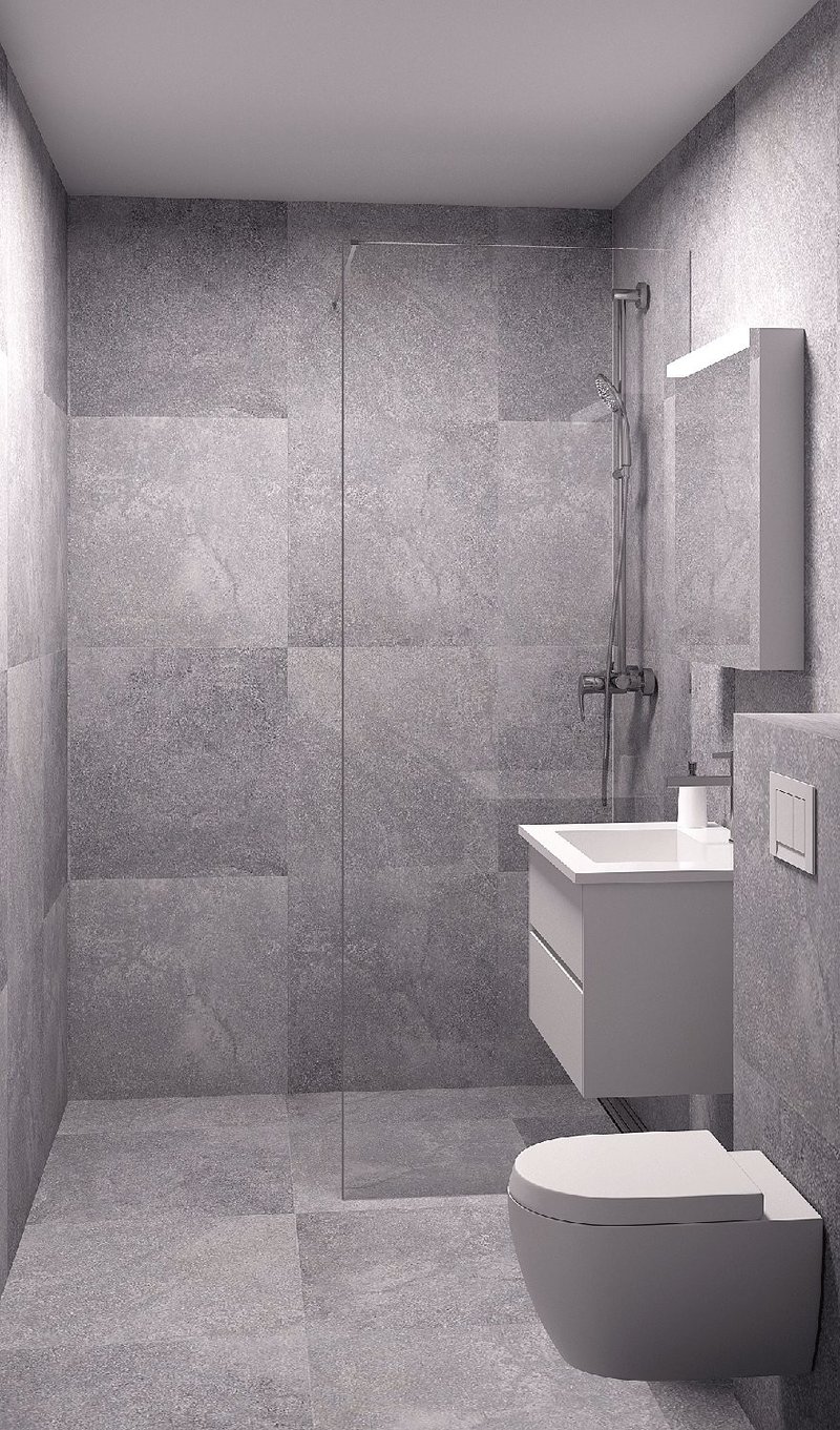 Visualisierung Badezimmer. Achtung: dieses Bild weicht vom tatsächlichen Ausbau ab.