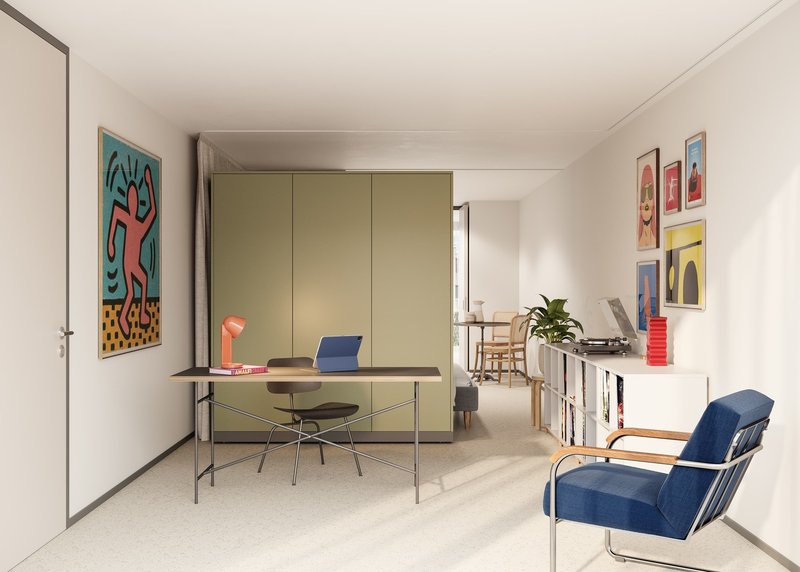 Visualisierung Mini-Loft (mit mobliem Einbauschrank)