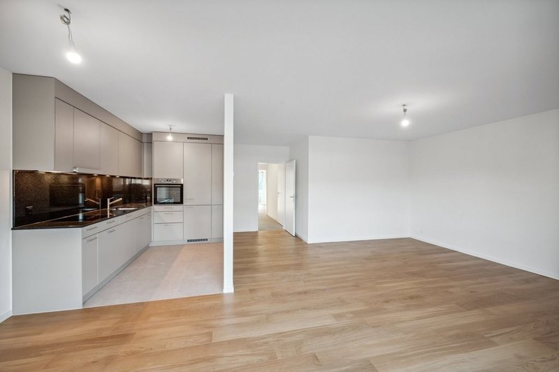 Wohnzimmer mit offener Küche